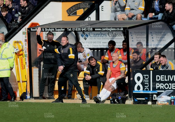 130419 - Cambridge United v Newport County - Sky Bet League 2 - Newport manager Michael Flynn gets involved on the touchline