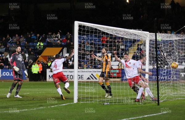 161217 - Cambridge United v Newport County, Sky Bet League 2 - Joss Labadie of Newport County, left, wheels away to celebrate after he scores the winning goal in added time