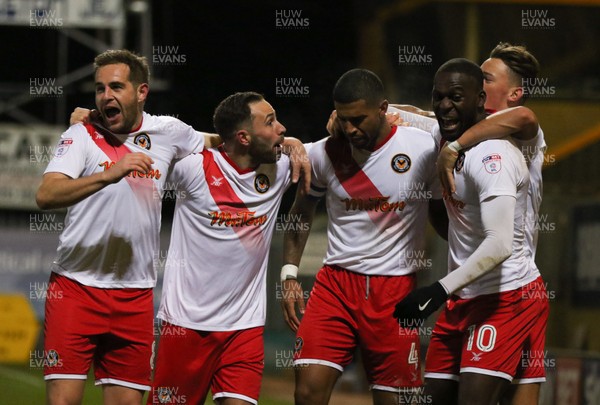 161217 - Cambridge United v Newport County, Sky Bet League 2 - Newport County players celebrate after Joss Labadie of Newport County scores the winning goal in added time