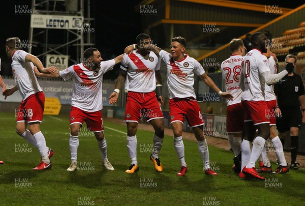 161217 - Cambridge United v Newport County, Sky Bet League 2 - Newport County players celebrate after Joss Labadie of Newport County scores the winning goal in added time