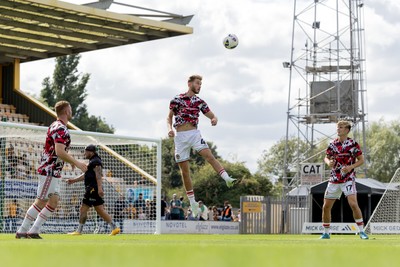 300825 - Cambridge United v Newport County - Sky Bet League 2 - Newport County’s Lee Jenkins, Newport County’s Matthew Smith and Newport County’s Tom Davies 