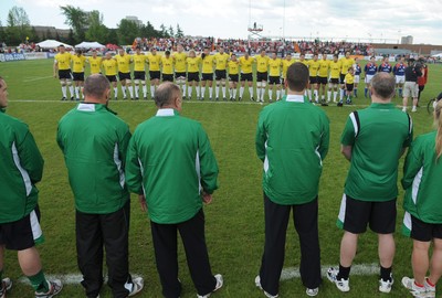 30.05.09 - Canada v Wales - The Welsh management face the team during the national anthems. 