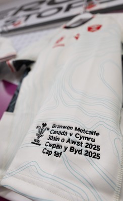 300825 - Canada v Wales, Women’s Rugby World Cup - Branwen Metcalfe of Wales’ match shirt in the Wales team changing room set for her first cap against Canada