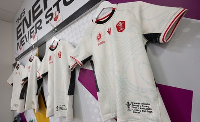 300825 - Canada v Wales, Women’s Rugby World Cup - Branwen Metcalfe of Wales’ match shirt in the Wales team changing room set for her first cap against Canada