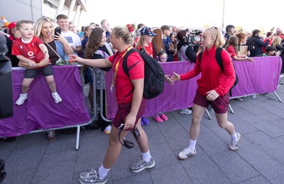 300825 - Canada v Wales, Women’s Rugby World Cup - Molly Reardon of Wales and Cath Richards of Wales arrive at the stadium ahead of the match against Canada