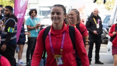 300825 - Canada v Wales, Women’s Rugby World Cup - Branwen Metcalfe of Wales arrives at the stadium ahead of the match against Canada