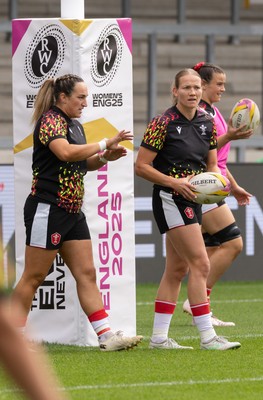 300825 - Canada v Wales, Women’s Rugby World Cup - Courtney Keight of Wales and Carys Cox of Walesduring warm up ahead of the match