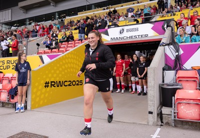 300825 - Canada v Wales, Women’s Rugby World Cup -Gwenllian Pyrs of Wales leads the team out on her 50th cap