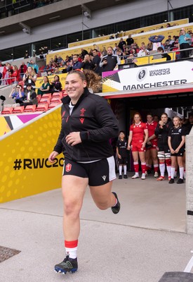 300825 - Canada v Wales, Women’s Rugby World Cup -Gwenllian Pyrs of Wales leads the team out on her 50th cap