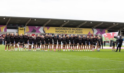 300825 - Canada v Wales, Women’s Rugby World Cup - The Wales team line up for the anthems