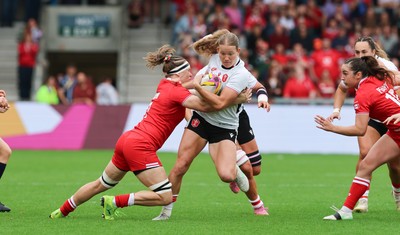 300825 - Canada v Wales, Women’s Rugby World Cup - Carys Cox of Wales charges forward