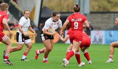 300825 - Canada v Wales, Women’s Rugby World Cup - Maisie Davies of Wales charges forward