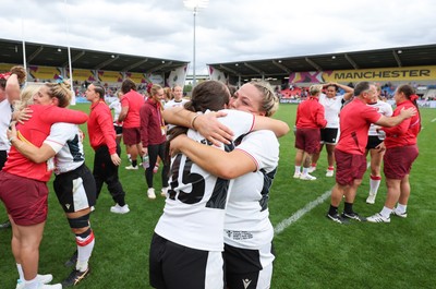 300825 - Canada v Wales, Women’s Rugby World Cup - Kelsey Jones of Wales and Nel Metcalfe of Wales at the end of the match