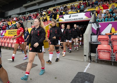 300825 - Canada v Wales, Women’s Rugby World Cup - Seren Lockwood of Wales walks out at the start of the match