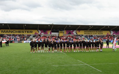 300825 - Canada v Wales, Women’s Rugby World Cup - The Wales team line up for the anthems
