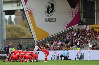 300825 - Canada v Wales, Women’s Rugby World Cup - Keira Bevan of Wales waits to put the ball in