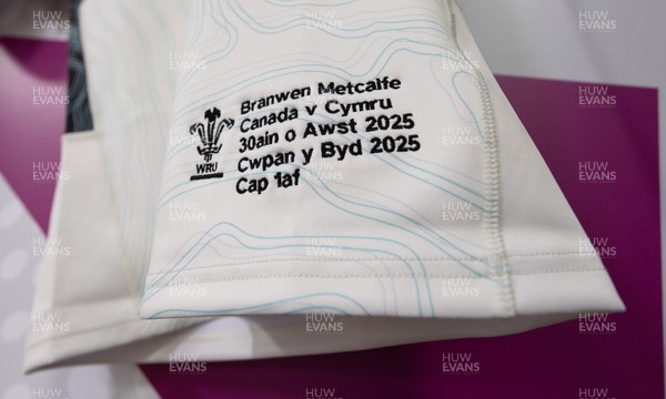 300825 - Canada v Wales, Women’s Rugby World Cup - Branwen Metcalfe of Wales’ match shirt in the Wales team changing room set for her first cap against Canada