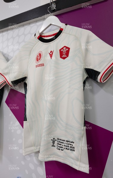 300825 - Canada v Wales, Women’s Rugby World Cup - Branwen Metcalfe of Wales’ match shirt in the Wales team changing room set for her first cap against Canada
