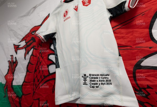 300825 - Canada v Wales, Women’s Rugby World Cup - Branwen Metcalfe of Wales’ match shirt in the Wales team changing room set for her first cap against Canada