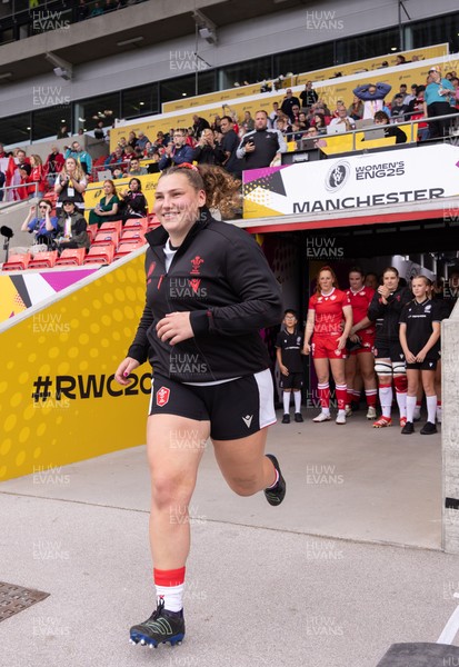 300825 - Canada v Wales, Women’s Rugby World Cup -Gwenllian Pyrs of Wales leads the team out on her 50th cap