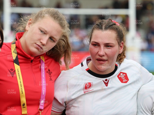 300825 - Canada v Wales, Women’s Rugby World Cup -Alaw Pyrs of Wales and Gwenllian Pyrs of Wales at the end of the match