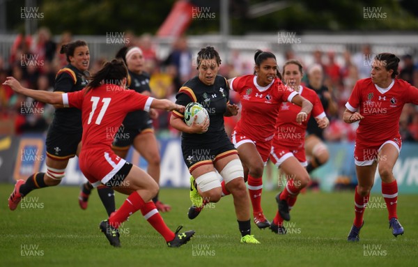 130817 - Canada v Wales - Women's Rugby World Cup - Sioned Harries of Wales in action against Elissa Alarie of Canada