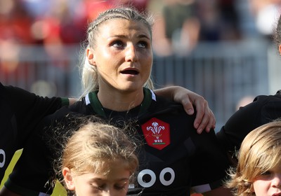 270822 - Canada Women v Wales Women, Summer 15’s World Cup Warm up match - Lowri Norkett of Wales during the national anthem