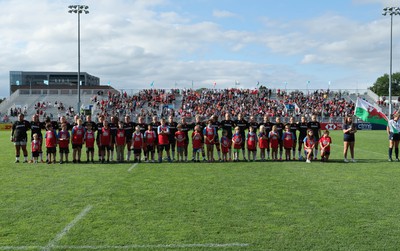 270822 - Canada Women v Wales Women, Summer 15’s World Cup Warm up match - The Welsh team line up for the anthem