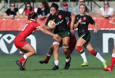 270822 - Canada Women v Wales Women, Summer 15’s World Cup Warm up match - Sioned Harries of Wales charges forward