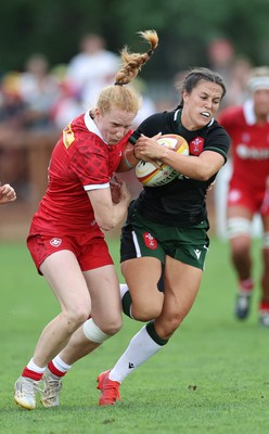 270822 - Canada Women v Wales Women, Summer 15’s World Cup Warm up match - Ffion Lewis of Wales takes on Paige Farries of Canada