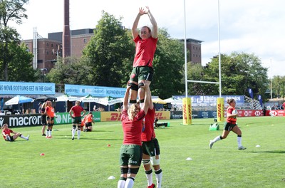 270822 - Canada Women v Wales Women, Summer 15’s World Cup Warm up match - Abbie Fleming of Wales is lifted during warm up