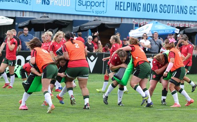 270822 - Canada Women v Wales Women, Summer 15’s World Cup Warm up match - The Wales Women team warm up ahead of the match