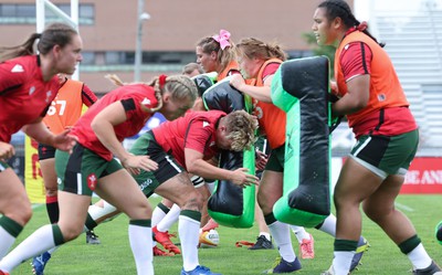 270822 - Canada Women v Wales Women, Summer 15’s World Cup Warm up match - The Wales Women team warm up ahead of the match