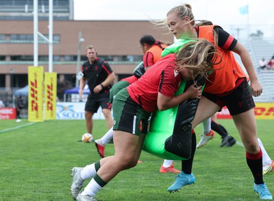 270822 - Canada Women v Wales Women, Summer 15’s World Cup Warm up match - The Wales Women team warm up ahead of the match