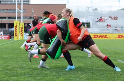 270822 - Canada Women v Wales Women, Summer 15’s World Cup Warm up match - The Wales Women team warm up ahead of the match