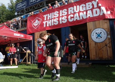 270822 - Canada Women v Wales Women, Summer 15’s World Cup Warm up match - Cara Hope of Wales walks out for the start of the match