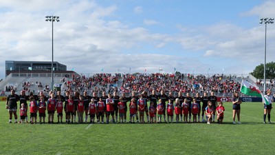 270822 - Canada Women v Wales Women, Summer 15’s World Cup Warm up match - The Welsh team line up for the anthem