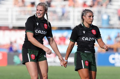 270822 - Canada Women v Wales Women, Summer 15’s World Cup Warm up match - Carys Williams-Morris of Wales and Lowri Norkett of Wales