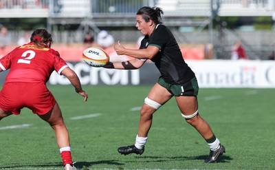 270822 - Canada Women v Wales Women, Summer 15’s World Cup Warm up match - Sioned Harries of Wales feeds the ball ou