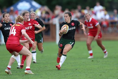 270822 - Canada Women v Wales Women, Summer 15’s World Cup Warm up match - Ffion Lewis of Wales takes on Paige Farries of Canada