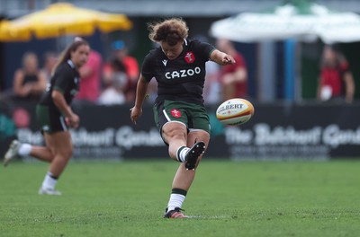 270822 - Canada Women v Wales Women, Summer 15’s World Cup Warm up match - Lleucu George of Wales restarts after a try