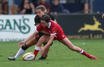 270822 - Canada Women v Wales Women, Summer 15’s World Cup Warm up match - Jasmine Joyce of Wales and Elissa Alarie of Canada compete for the ball