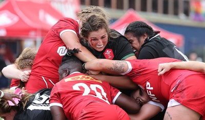 270822 - Canada Women v Wales Women, Summer 15’s World Cup Warm up match - Siwan Lillicrap of Wales is caught up in the maul