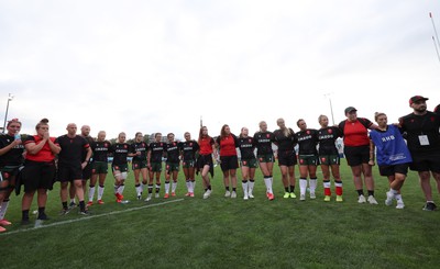 270822 - Canada Women v Wales Women, Summer 15’s World Cup Warm up match - Head coach Ioan Cunningham prepares to make cap presentations