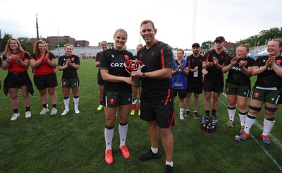 270822 - Canada Women v Wales Women, Summer 15’s World Cup Warm up match - Head coach Ioan Cunningham makes first cap presentation to Carys Williams-Morris of Wales