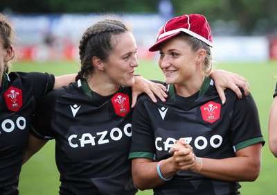 270822 - Canada Women v Wales Women, Summer 15’s World Cup Warm up match - Ffion Lewis of Wales with Lowri Norkett of Wales at the end of the match