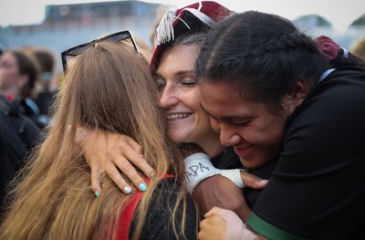 270822 - Canada Women v Wales Women, Summer 15’s World Cup Warm up match - Lowri Norkett of Wales is congratulated on her first cap