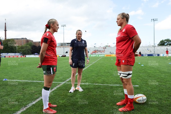 270822 - Canada Women v Wales Women, Summer 15’s World Cup Warm up match - Hannah Jones of Wales and Sophie de Goede of Canada during the coin toss