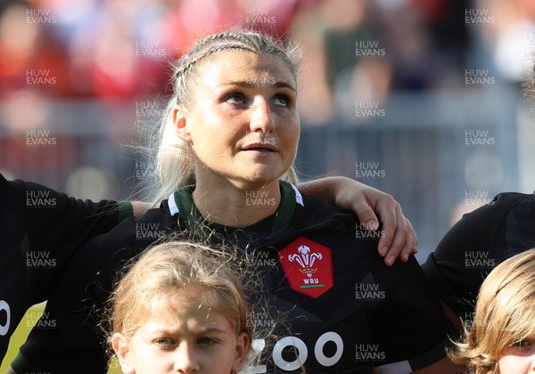 270822 - Canada Women v Wales Women, Summer 15’s World Cup Warm up match - Lowri Norkett of Wales during the national anthem