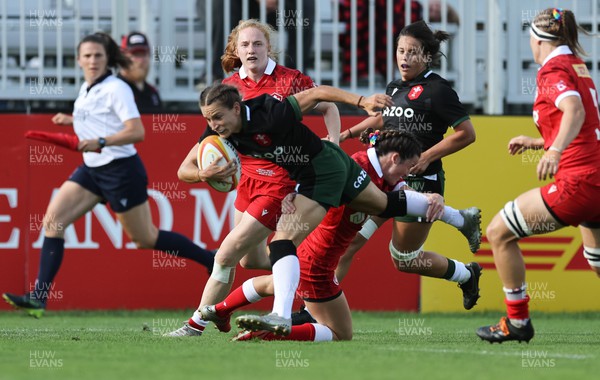 270822 - Canada Women v Wales Women, Summer 15’s World Cup Warm up match - Jasmine Joyce of Wales is tackled just short of the line